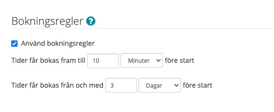bokningsregler inställningar på konto 3 dagar